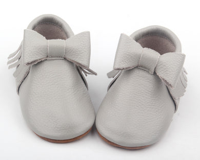 Big Bow Moccasins- Light Gray